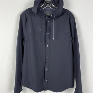 Vince Button Up Hooded Shirt Jacket Navy Size M
